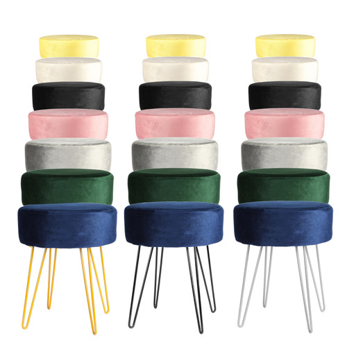 Round velvet footstool ottoman - round,