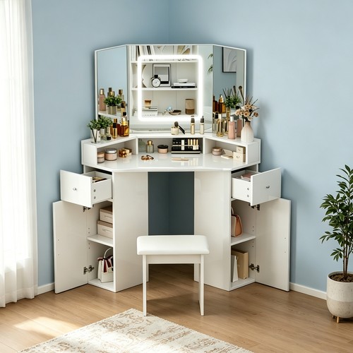 White corner dressing table - white,