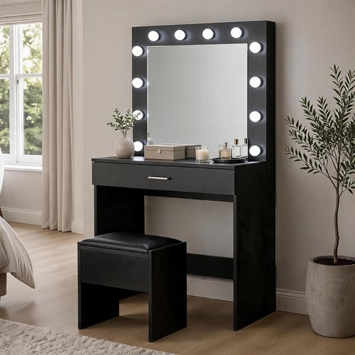 Black dressing table with led - black,